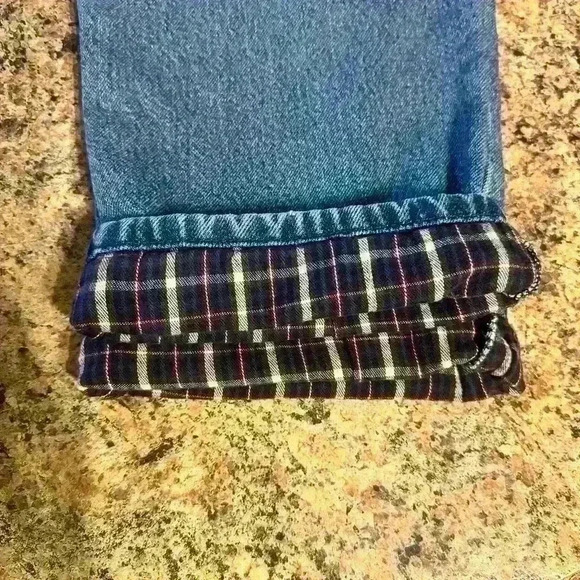 Flannel Lined LL Bean Mens Blue Jeans Actual 32x27 Straight Leg - Picture 12 of 16